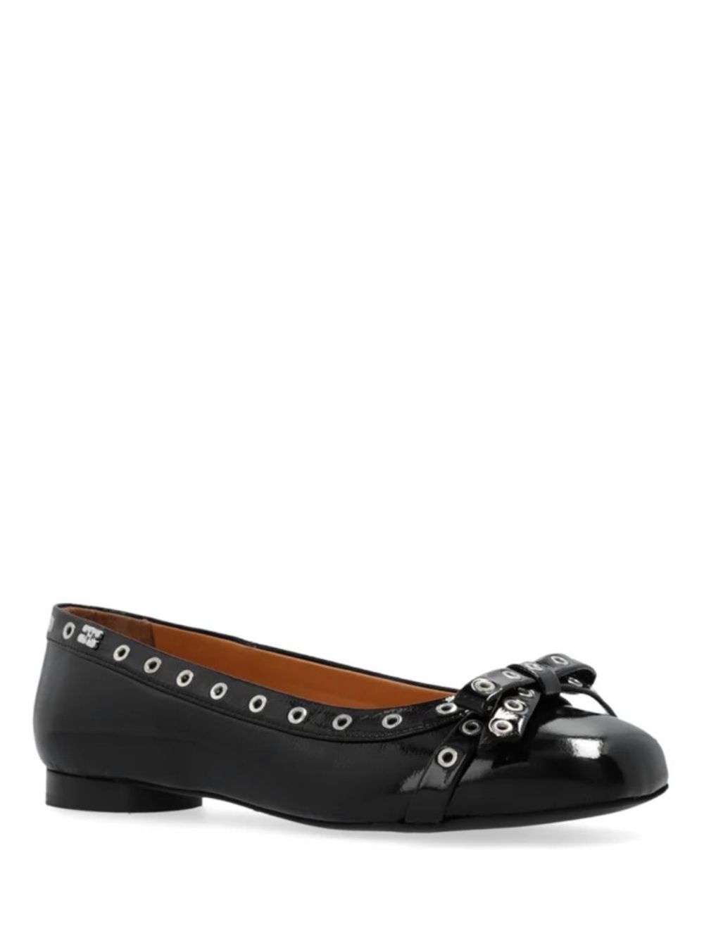 Ganni Black Grommet Bow Ballet Flat - Picture 2 of 3